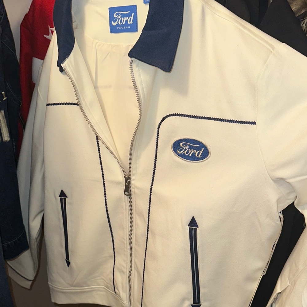 Ford Men's White and Navy Bomber Jacket - Picture 8 of 9